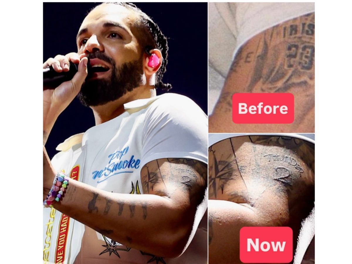 Drizzy&#039;s covered up tattoo (Image via X/ @HaterReport_)
