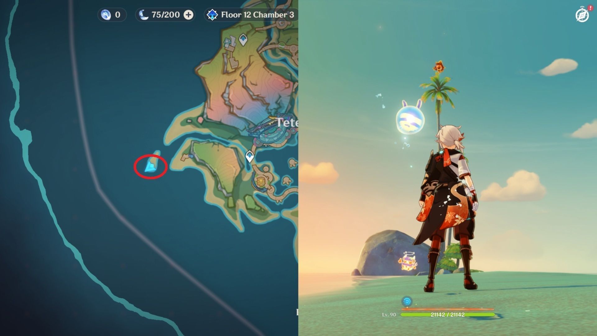 On a palm tree west of Tete Isle (Image via HoYoverse)