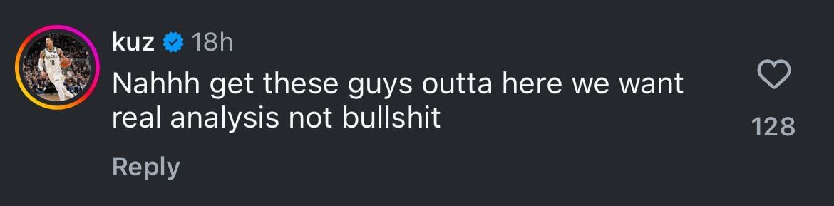 Kyle Kuzma’s comment/Instagram @frontofficesports