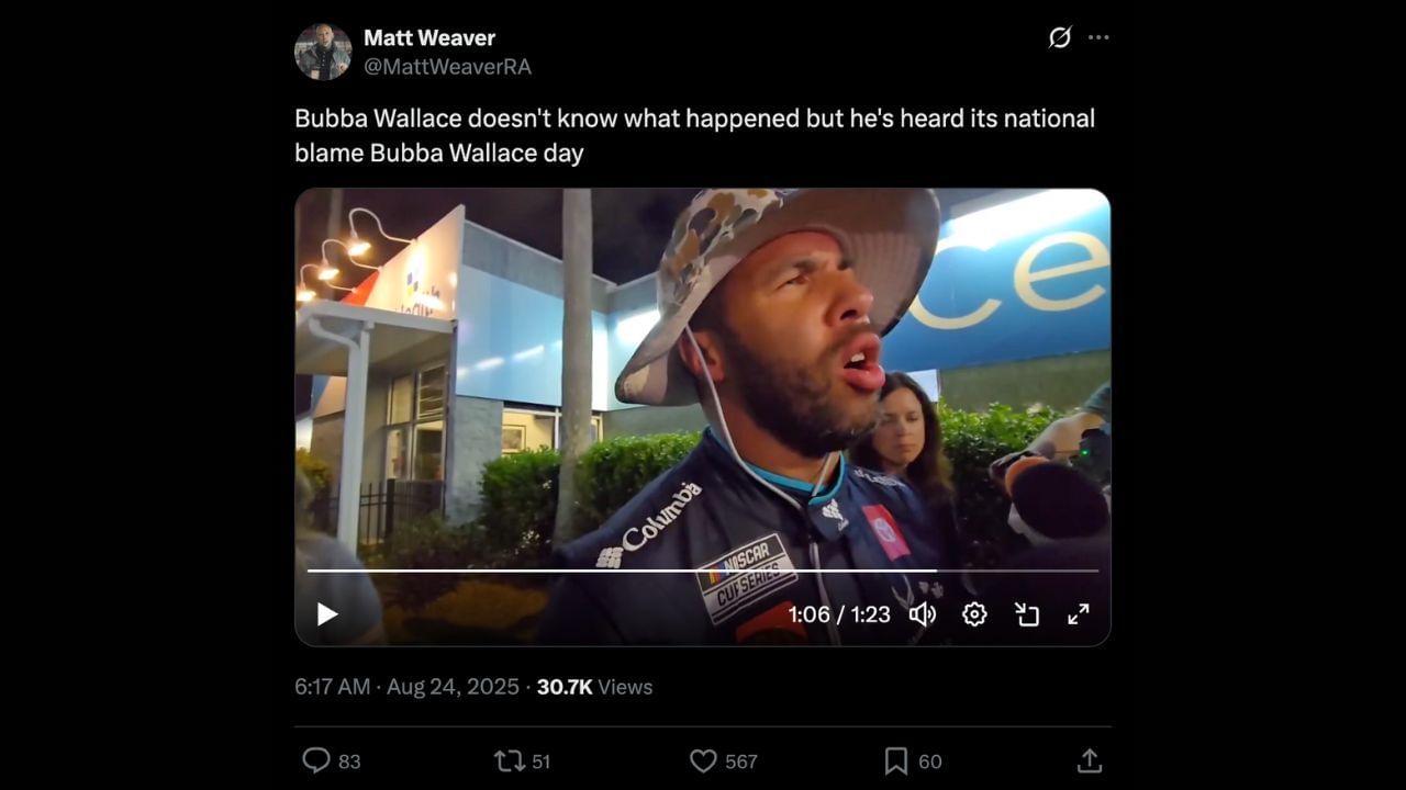 Bubba Wallace&#039;s comments on his Daytona wreck. Source: @X/MattWeaverRA