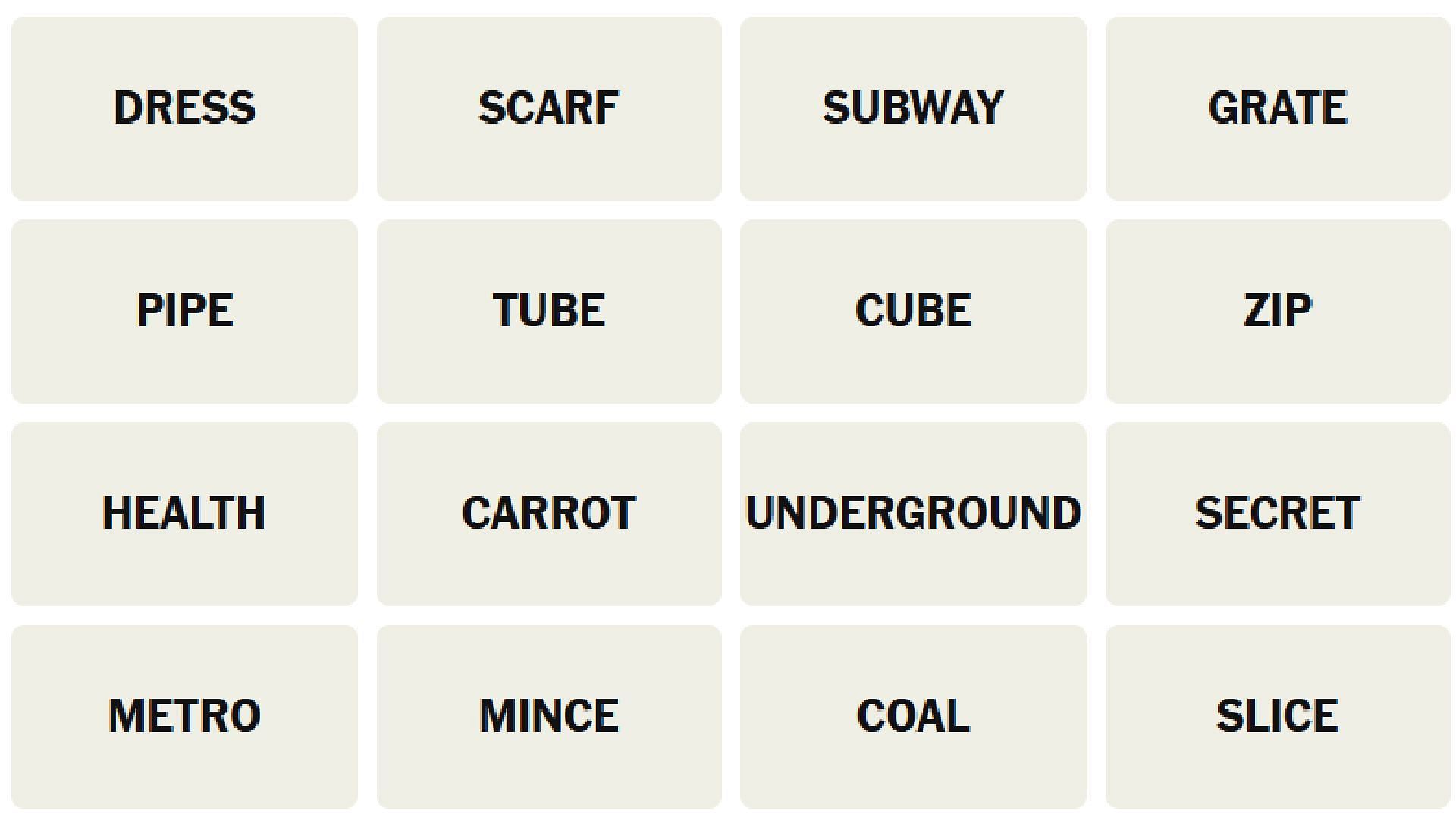 All words for the New York Times Connections puzzle today (Image via The New York Times)