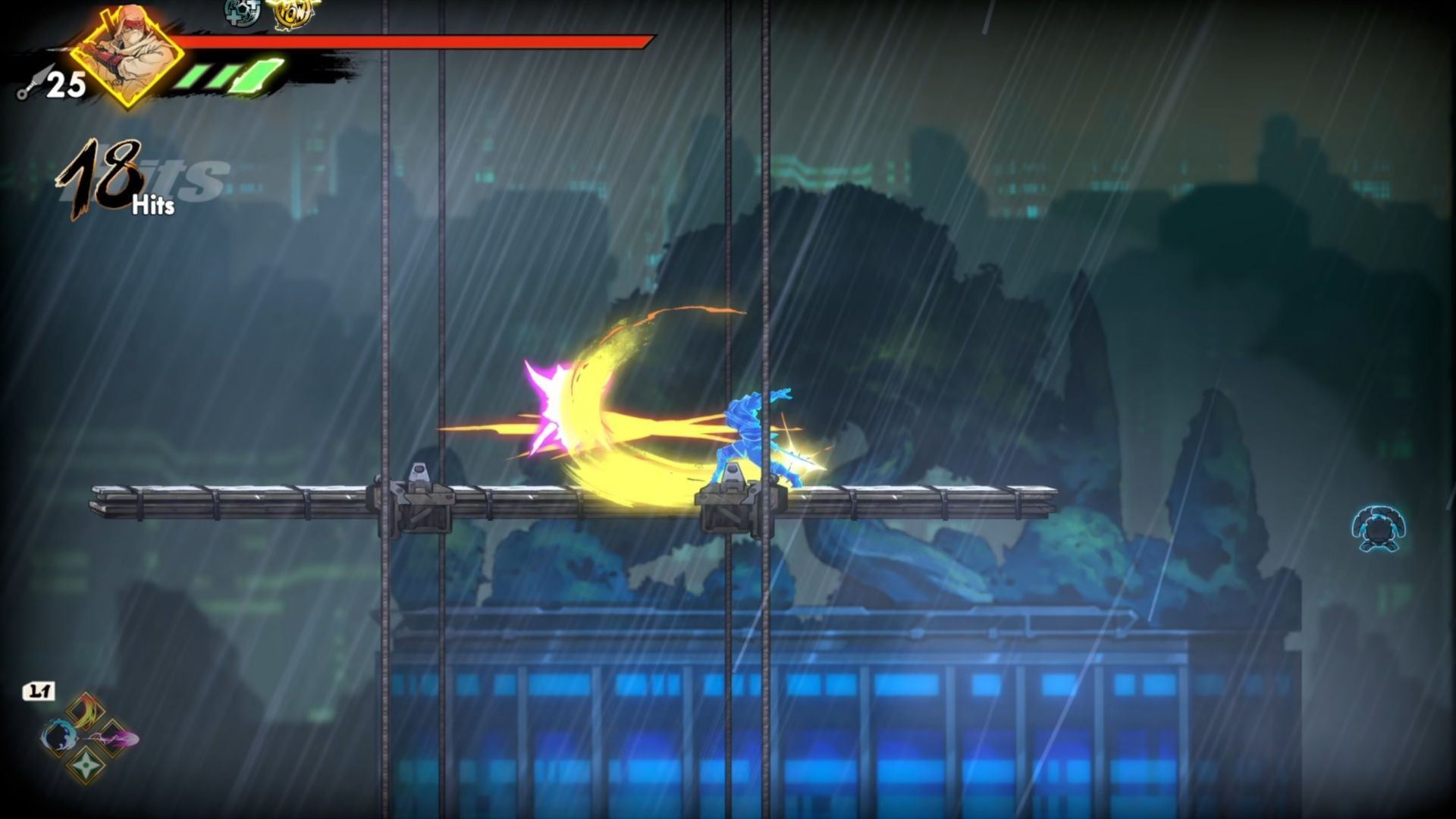 After you clear the last Elite Squad in Shinobi Art of Vengeance, you can head right with the grapple point to get the Blue Blur costume (Image via SEGA)