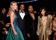 (L-R) Taylor Swift, Jay Z, Kanye West, and Kim Kardashian West at the 57th Annual GRAMMY Awards on February 8, 2015. (Image via Getty)