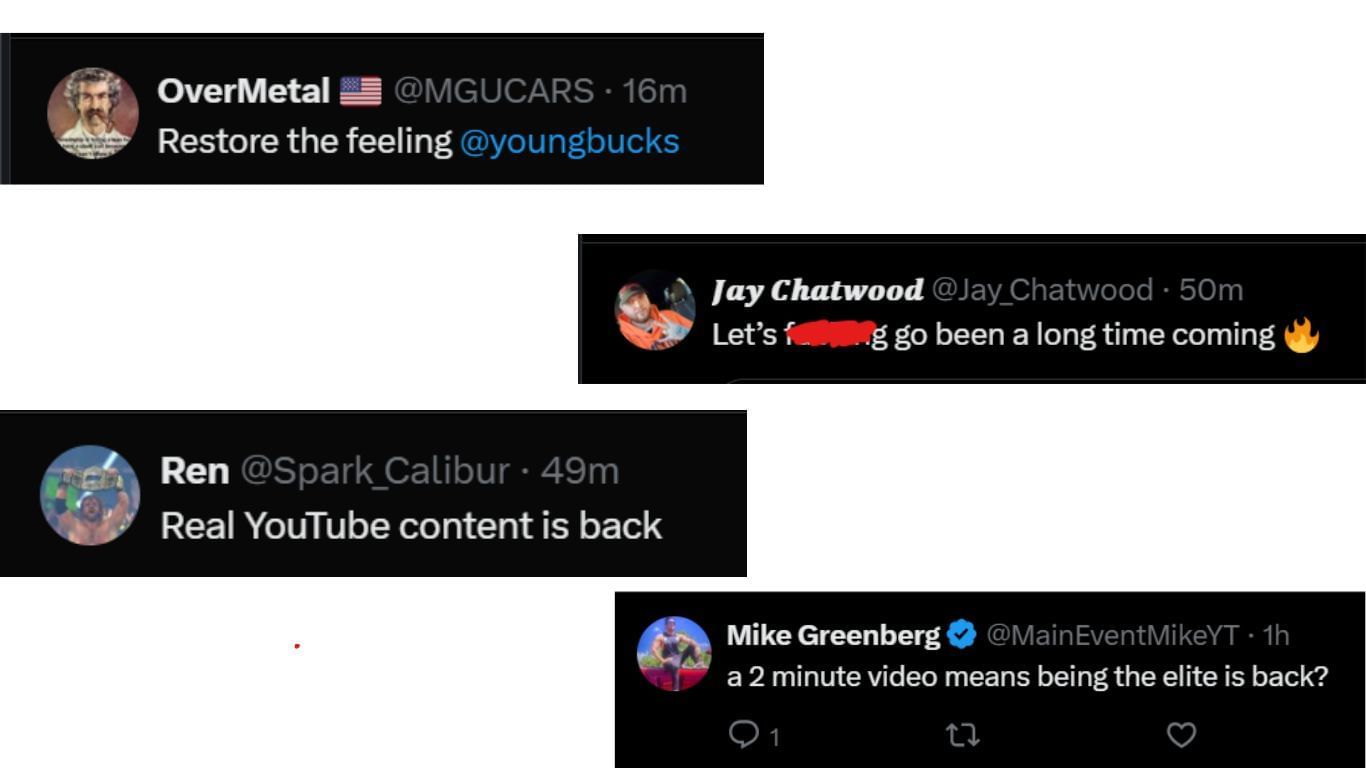 Fans react to The Young Bucks uploading a video to Being The Elite. [Screenshots taken from WrestlePurists&#039; X]