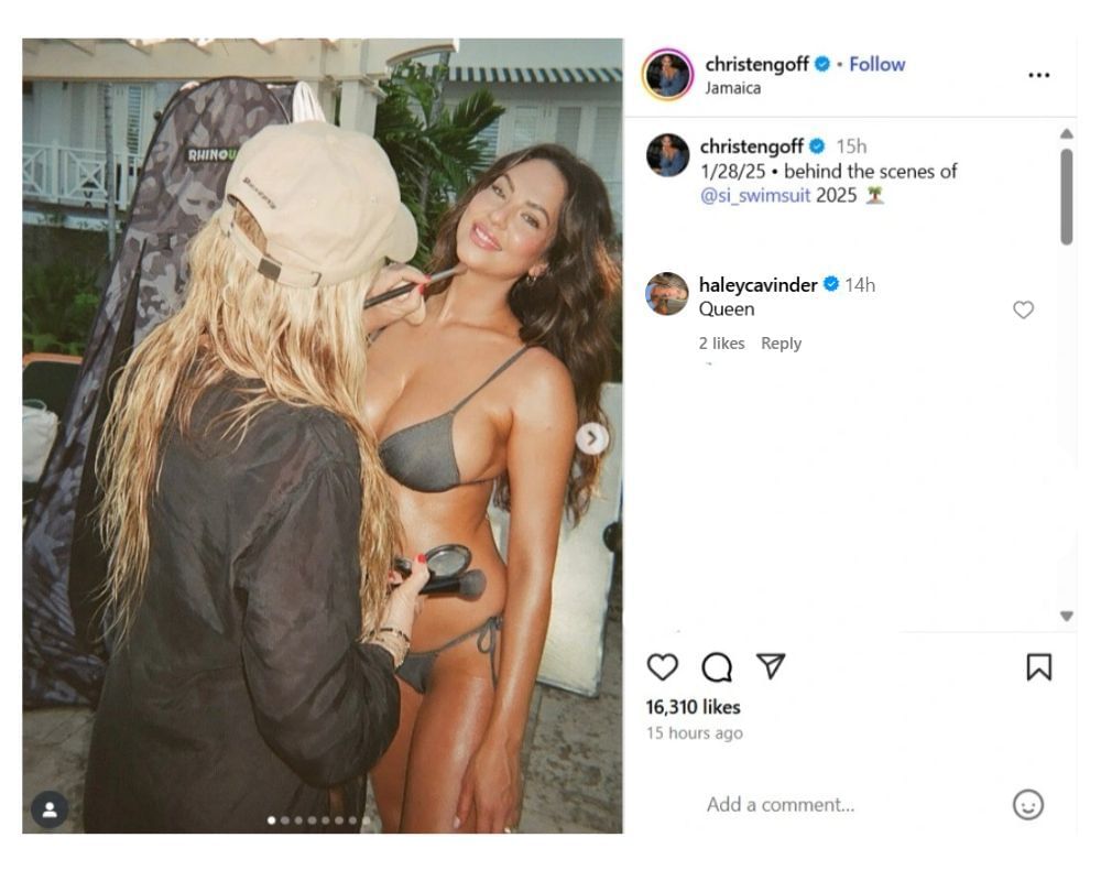 Jake Ferguson&rsquo;s fianc&eacute;e Haley Cavinder drops 1-word reaction on Jared Goff&rsquo;s wife Christen&rsquo;s SI Swimsuit photoshoot BTS [IG/@christengoff]