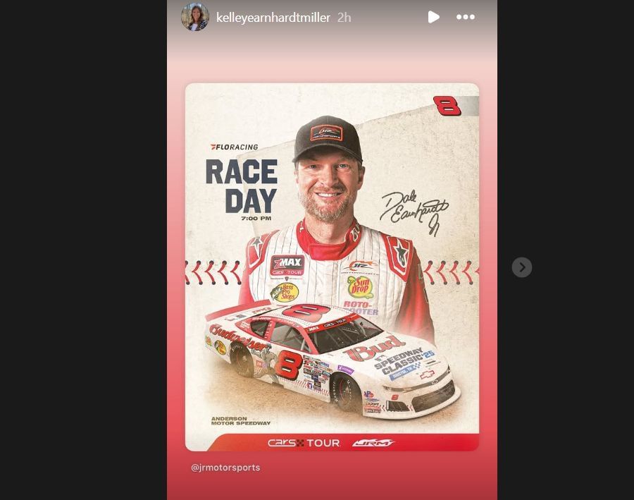 Kelley Earnhardt&#039;s story on Dale Earnhardt Jr.&#039;s No. 8 Budweiser. Source: @kelleyearnhardtmiller (via Instagram)