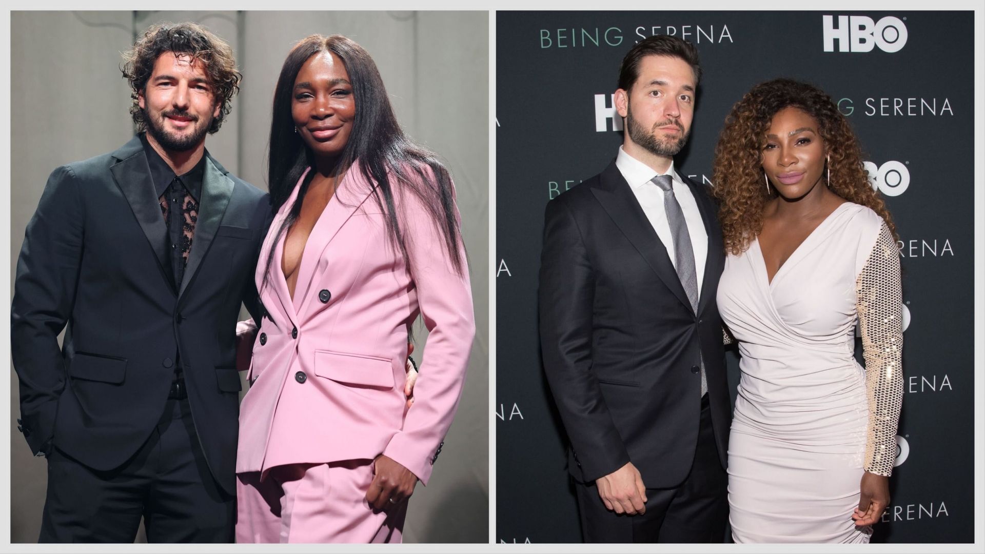 Serena Williams and her husband, Alexis Ohanian and Venus Williams and her fianc&eacute;, Andrea Preti - Source: Getty