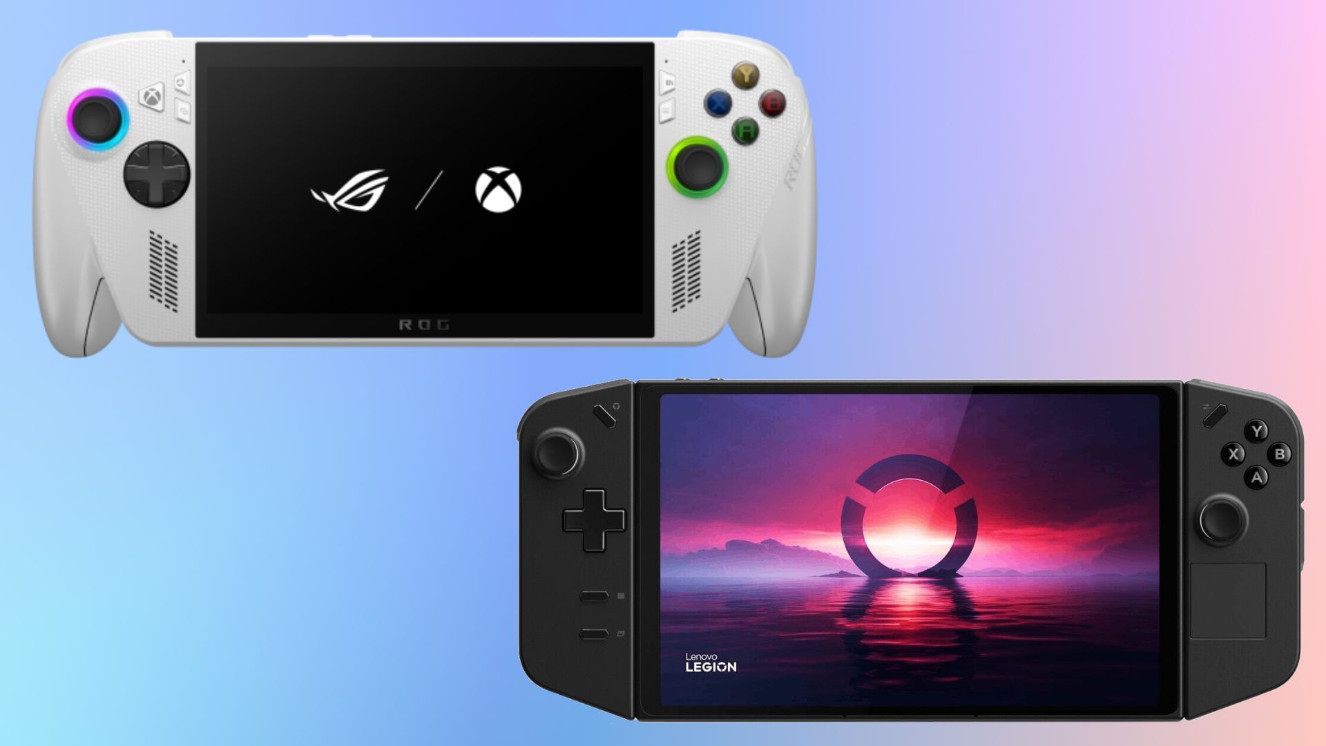 The ROG Xbox Ally vs Lenovo Legion Go comparison (Image via Asus, Lenovo)