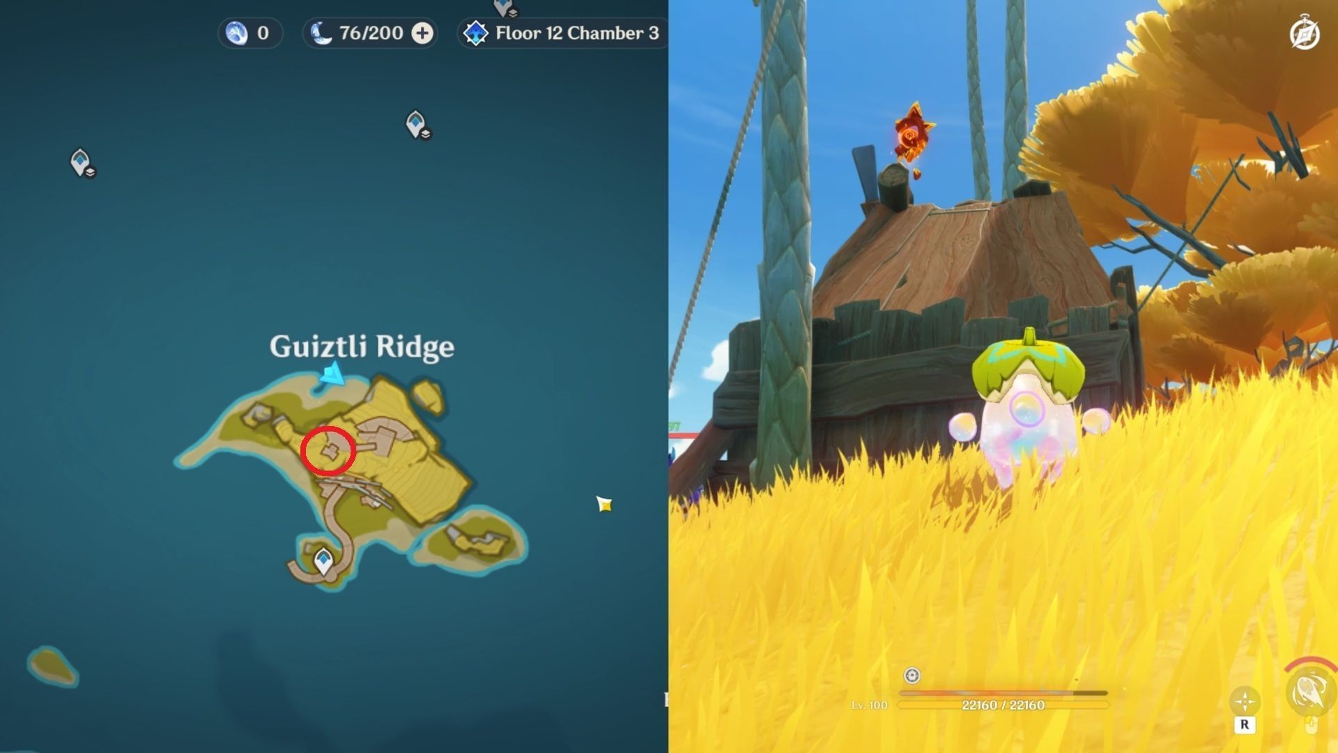 Above a small hut in Guiztli Ridge (Image via HoYoverse)