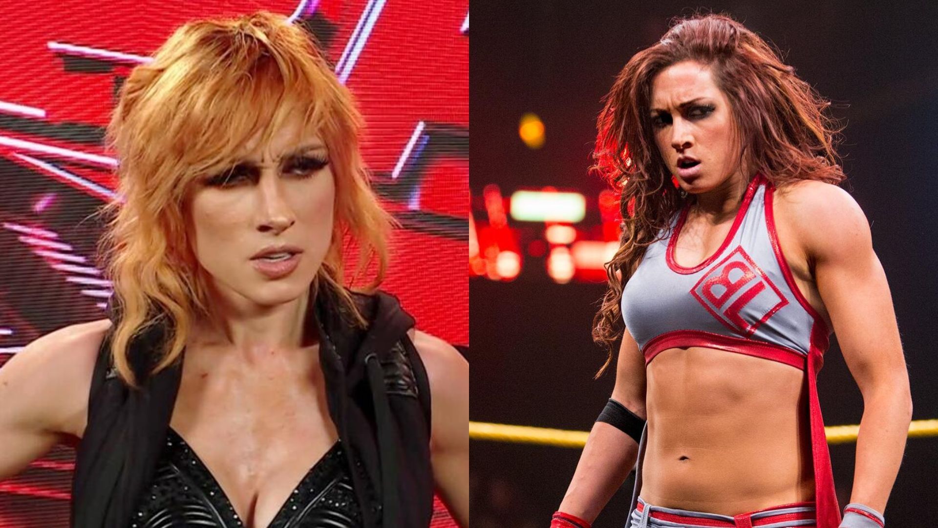 Becky Lynch now [left] and during her time in NXT [right] [Image Credits: WWE.com]