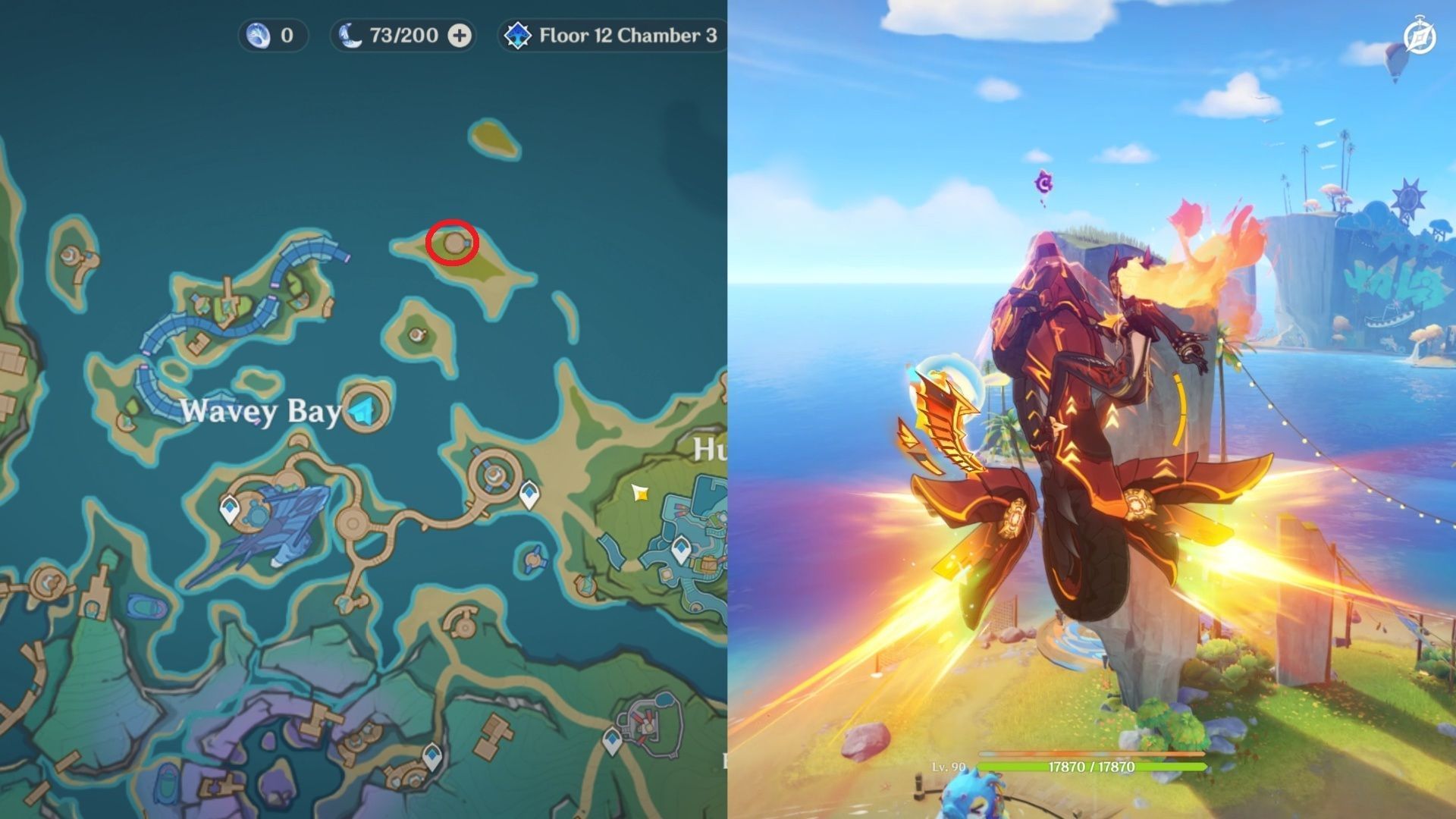 Above the rock north of Wavey Bay (Image via HoYoverse)