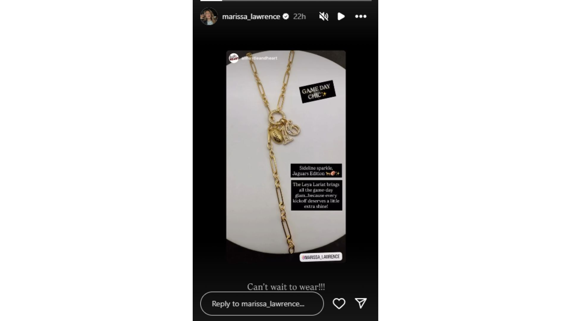 Marissa Lawrence will be sporting a new piece of jewelry for gameday (image credit: instagram/marissa_lawrence)