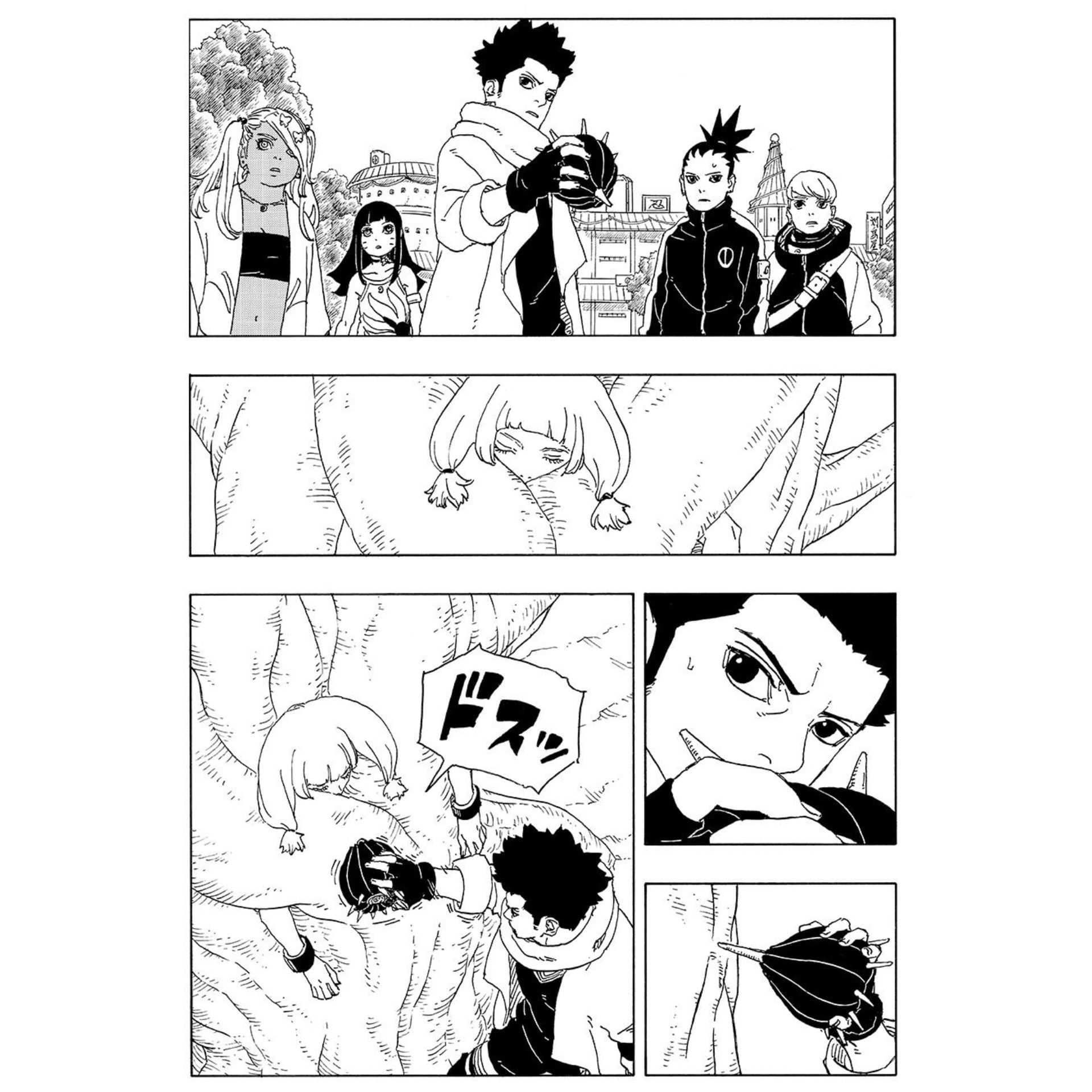 Konohamaru, Himawari, Team 10, and Moegi as seen in Boruto: Two Blue Vortex chapter 25 sneak peek (Image via Shueisha)