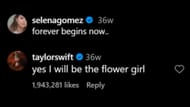 Swift's comment on Gomez's post (Image via Instagram/@selenagomez)