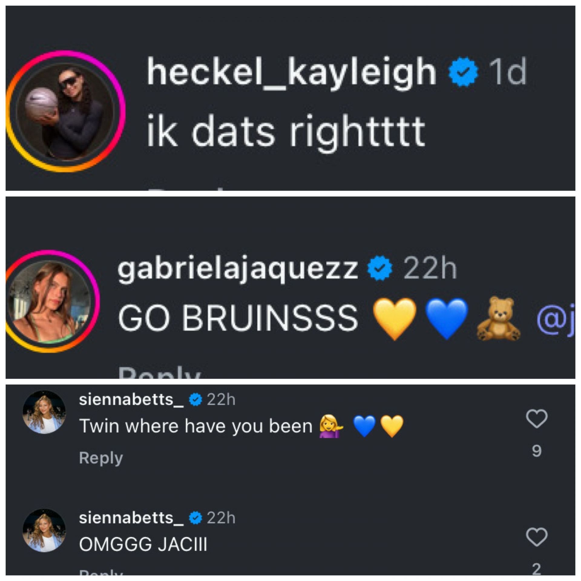 Women&#039;s college basketball stars react to Jaci Abii&#039;s list of five schools on IG. Image via @tiptonedits