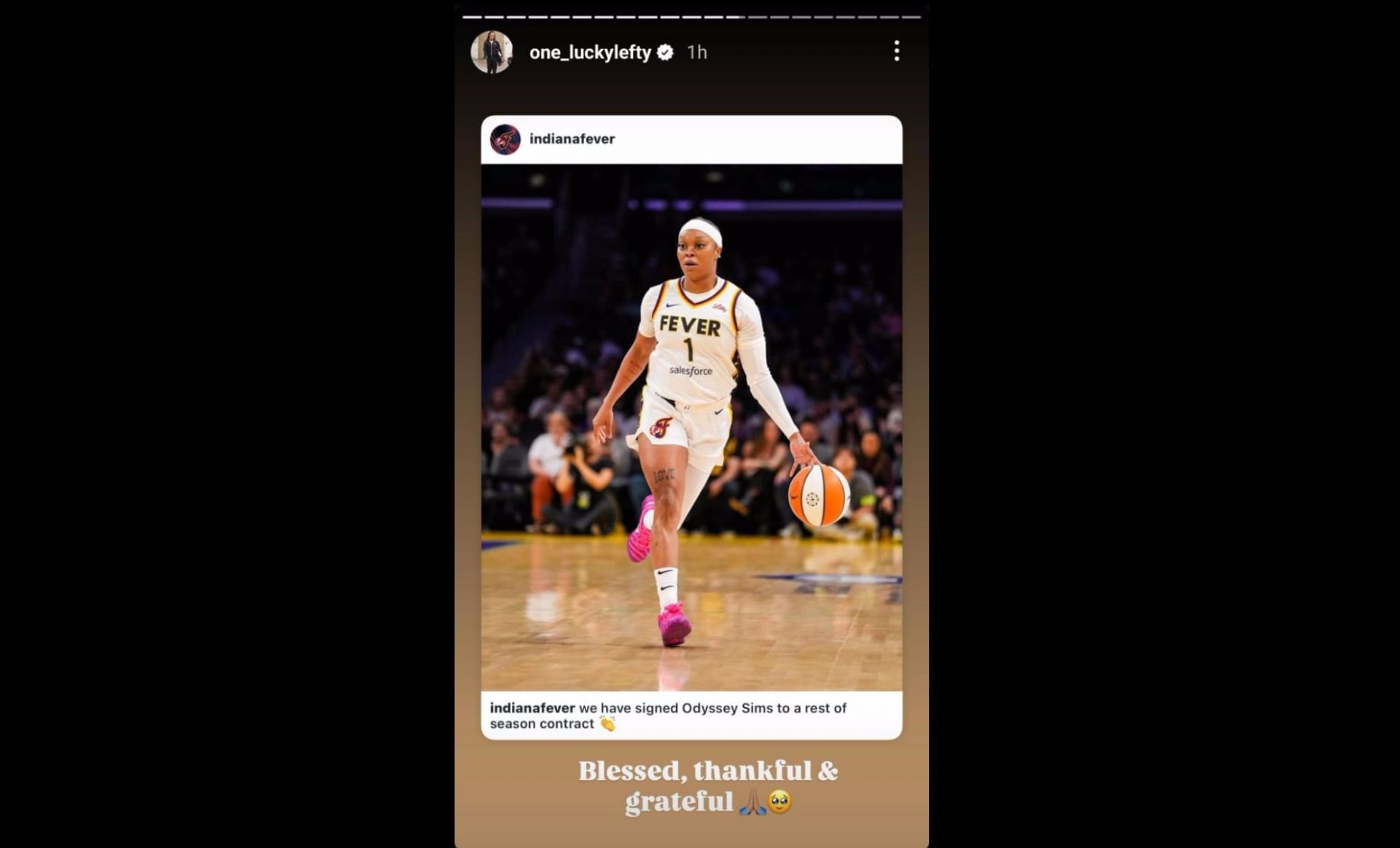 Odyssey Sims IG story (via @one_luckylefty/Instagram)