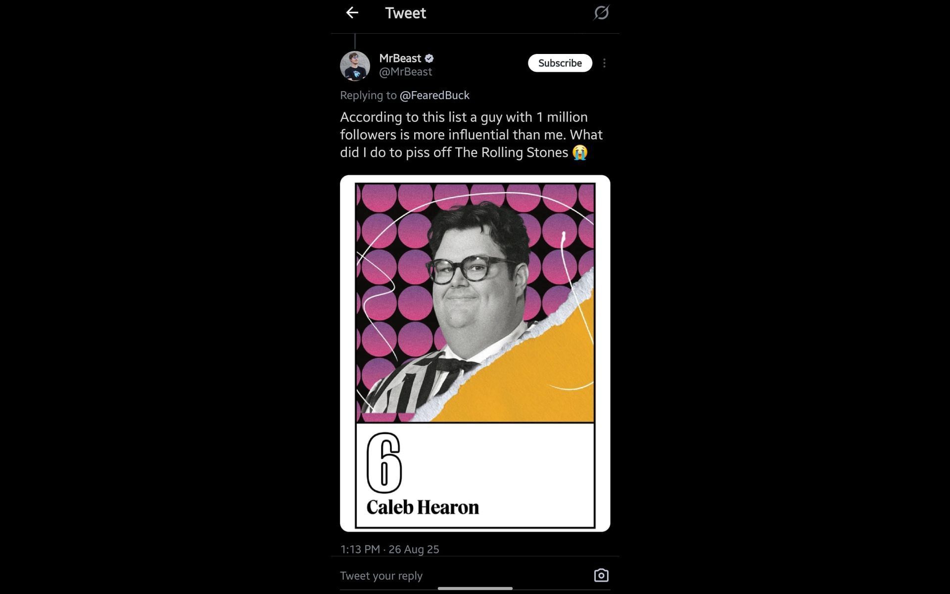 Jimmy&#039;s now-deleted X post, in which he called Rolling Stone out for their ranking of him below Caleb Hearon (Image via Reddit.com)