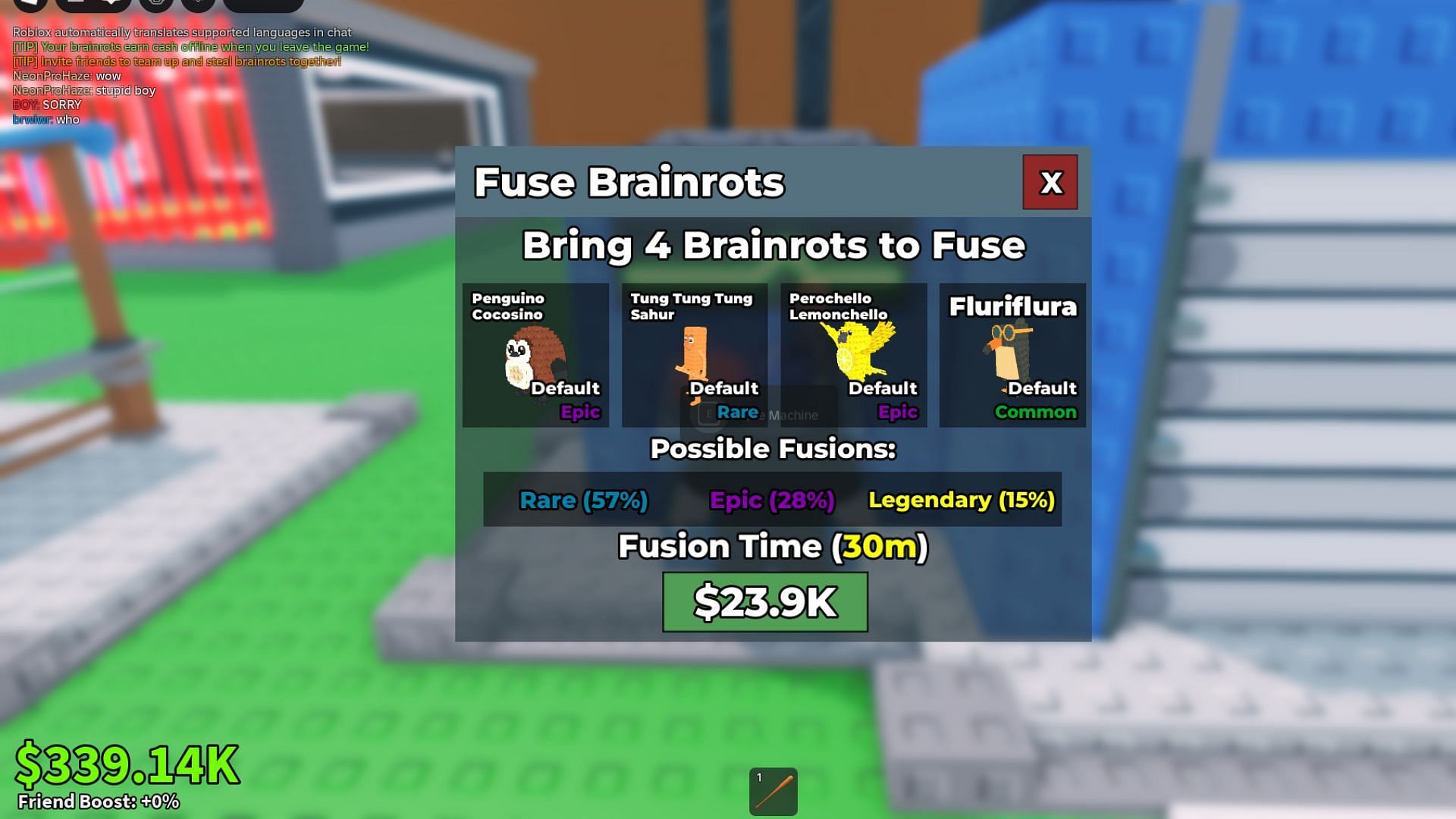 Fuse Brainrots menu (Image via Roblox)
