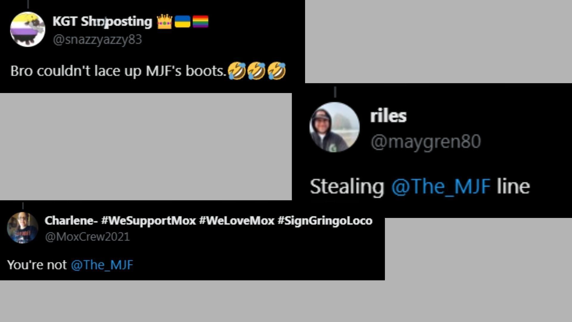 Fans on X react to King referencing MJF (Images via Fightful&#039;s X handle)
