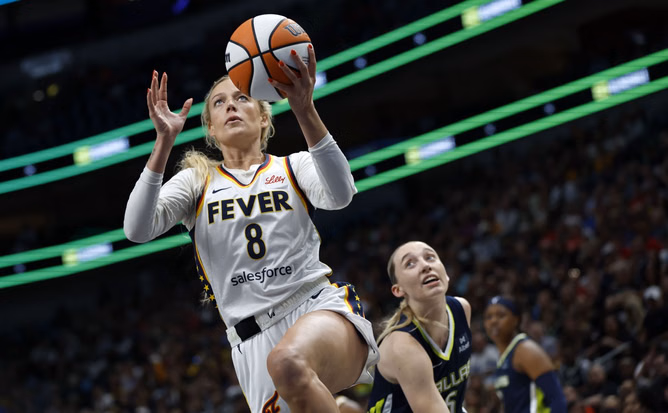 "Careful with the ankle" - WNBA fans praise Sophie Cunningham’s dedication as she heads to Fever game on foot in heels after car breakdown