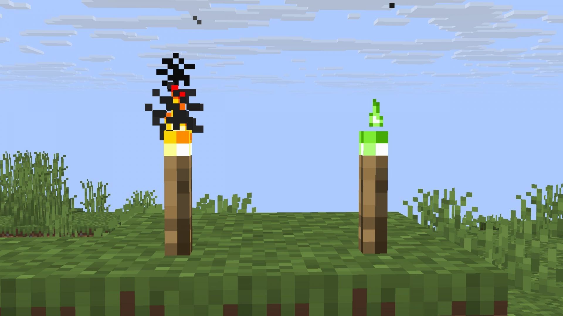 Copper and regular torch are almost identical (Image via Sportskeeda Gaming || Mojang Studios)