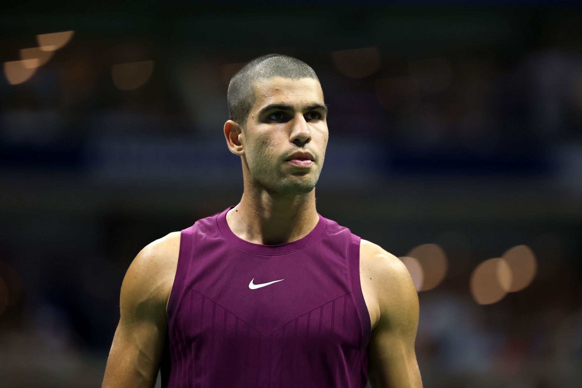 Carlos Alcaraz during his men&#039;s singles first-round match against Reilly Opelka at the 2025 US Open (Source: Getty)