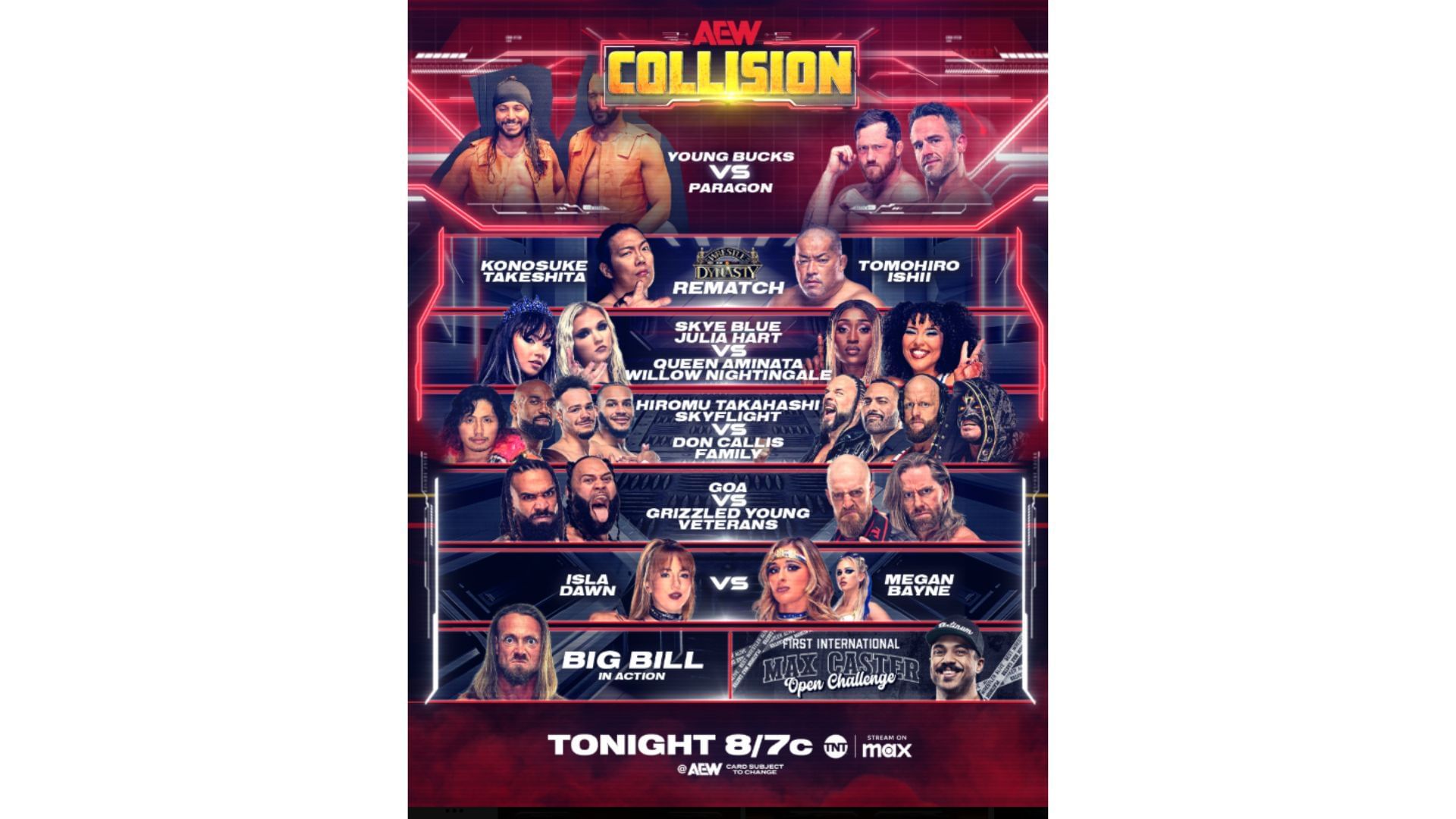Card for this weekend&#039;s Saturday Night Collision [Source: All Elite Wrestling on X/Twitter]