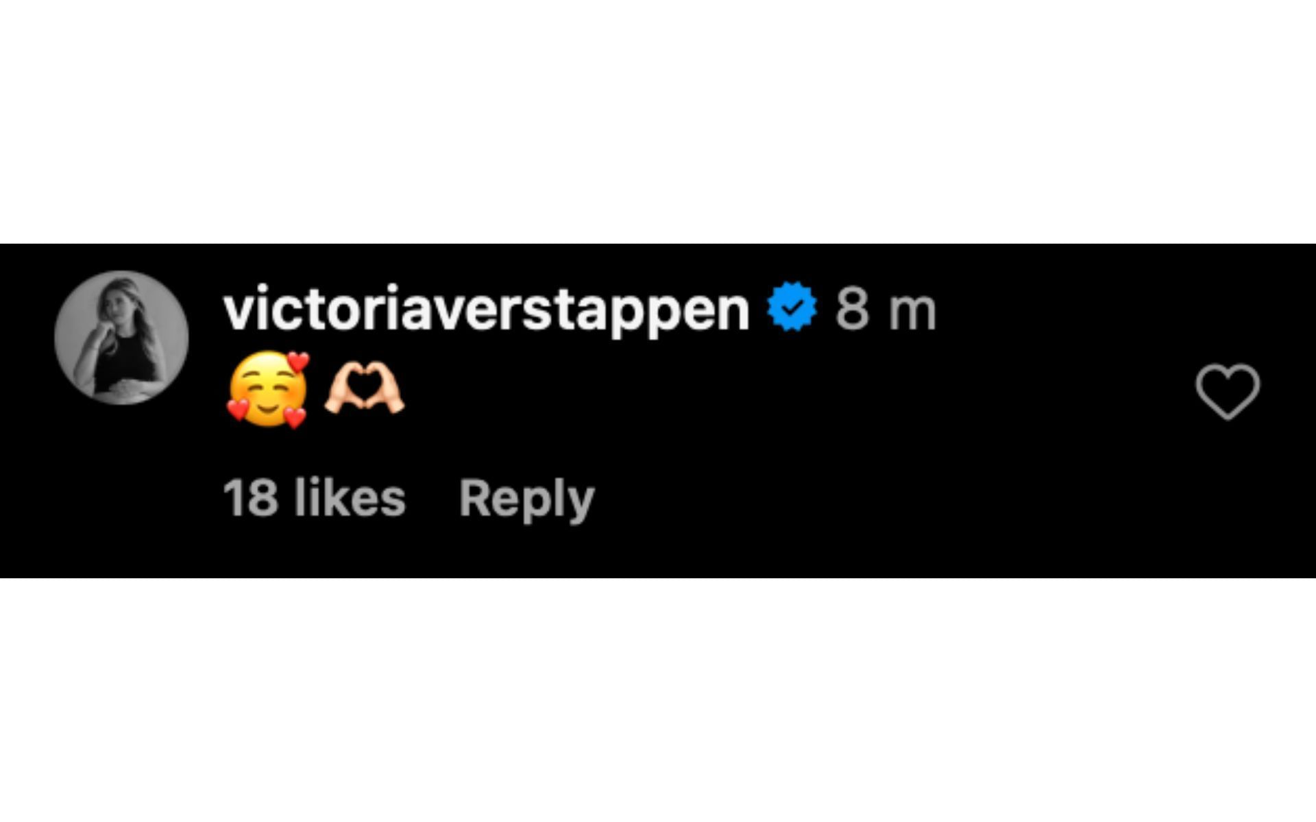 Victoria Verstappen&#039;s comment on Sophie Kumpen&#039;s Instagram post | Source: Instagram