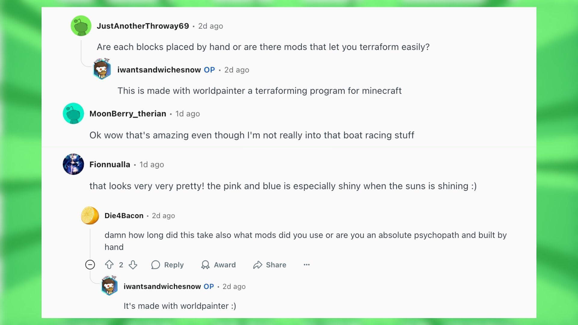 Redditors talk about the ice boat track build (Image via Reddit)