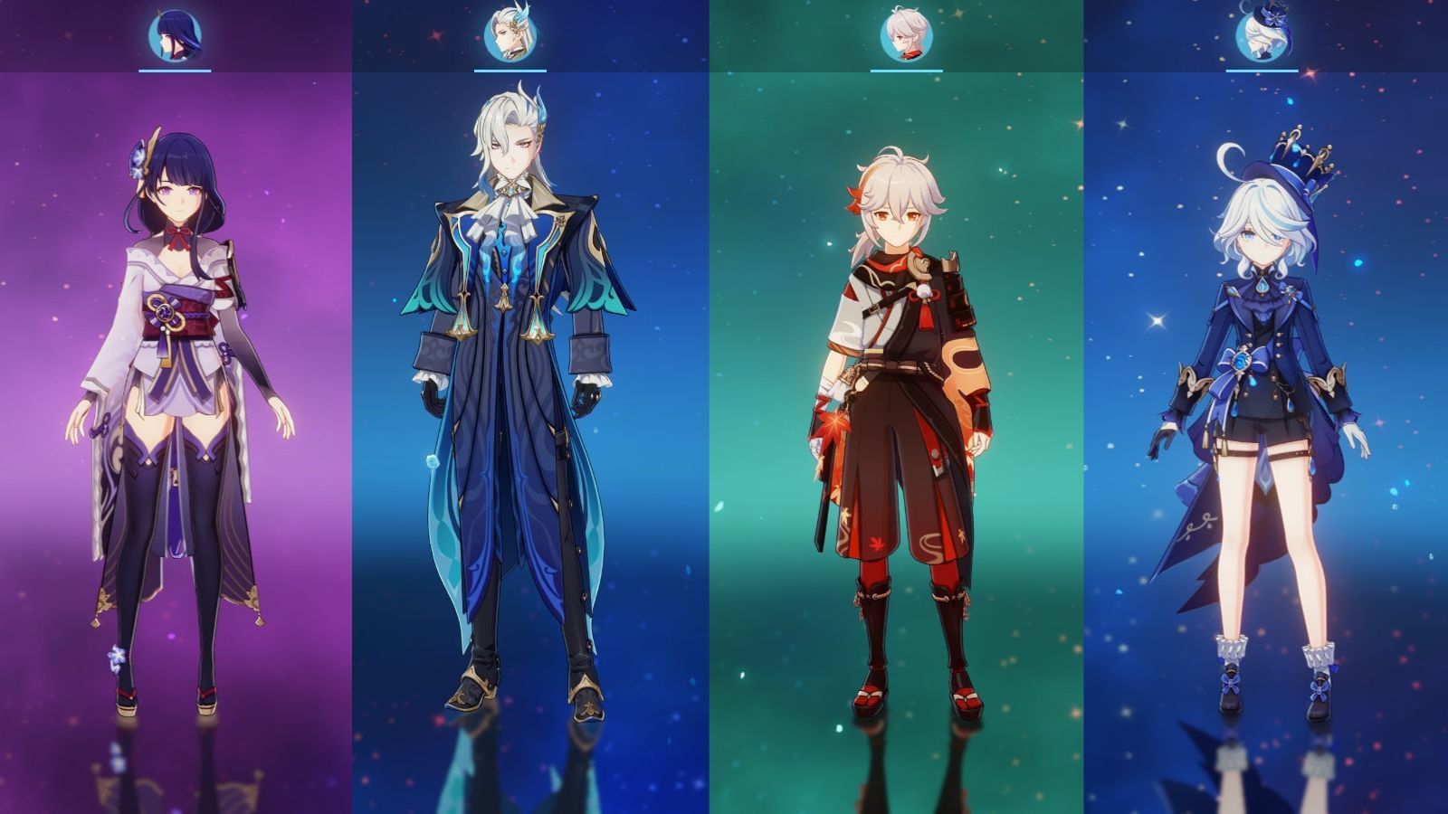 Raiden Shogun, Neuvillette, Kaedehara Kazuha, Furina team (Image via HoYoverse)