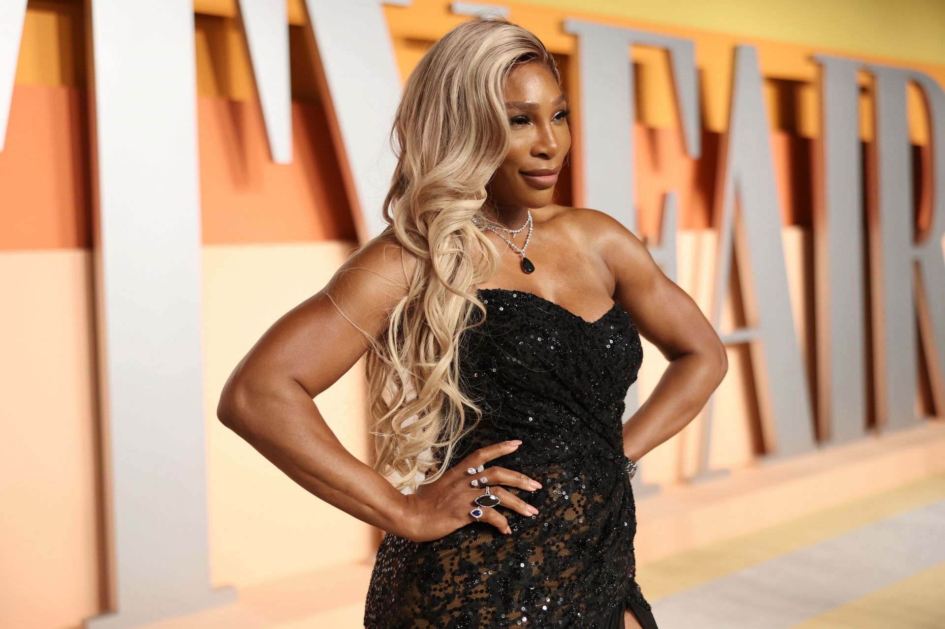 Serena Williams at the 2025 Vanity Fair Oscar Party Hosted By Radhika Jones - Red Carpet - Source: Getty