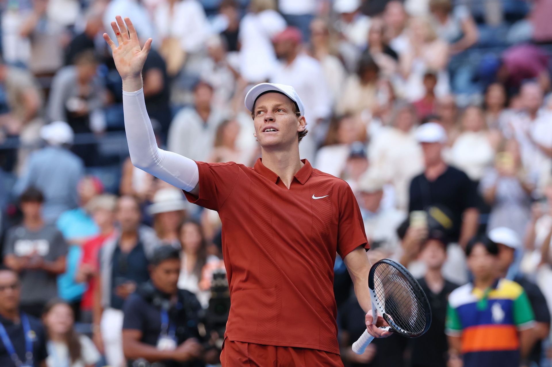 Jannik Sinner after winning his third-round match against Denis Shapovalov at the 2025 US Open (Source: Getty)