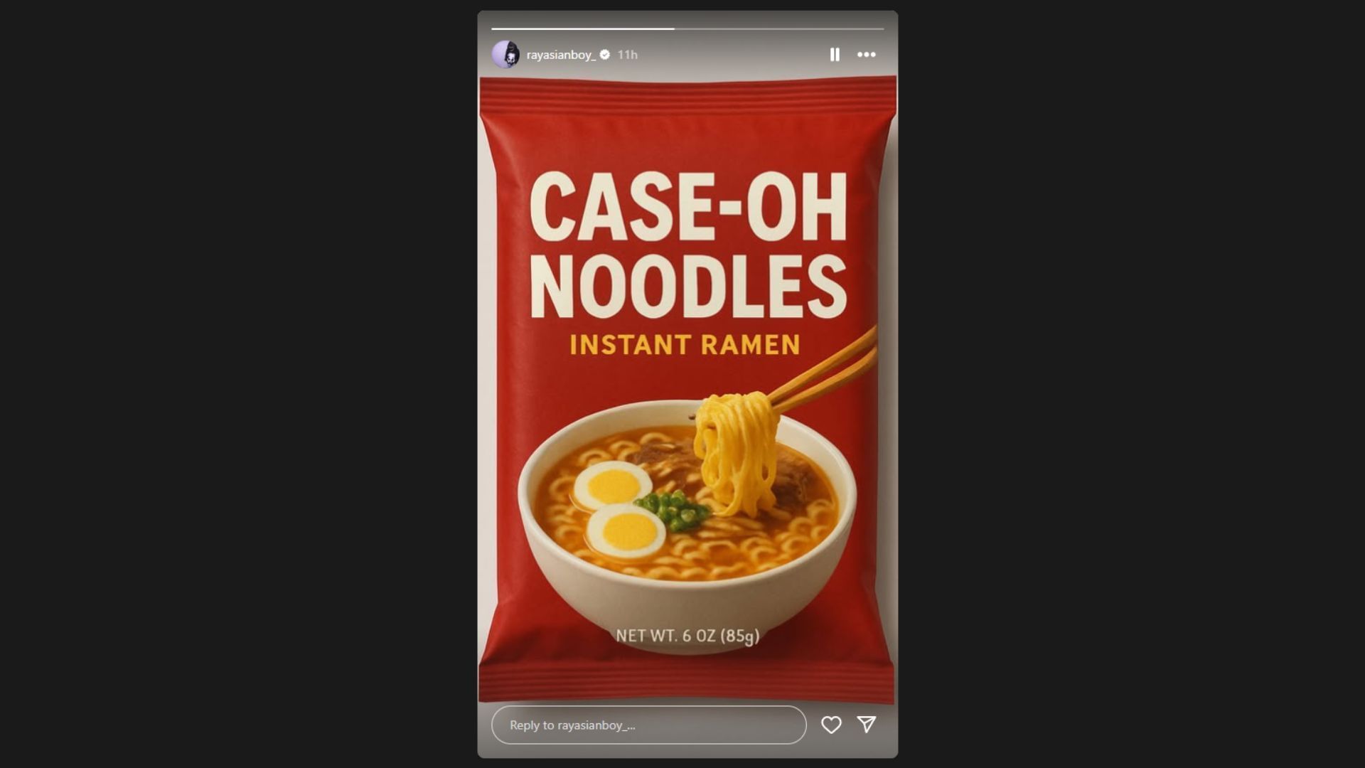 Ray shared his response to Case&#039;s new ramen brand via an Instagram story (Image via@rayasianboy_/Instagram)