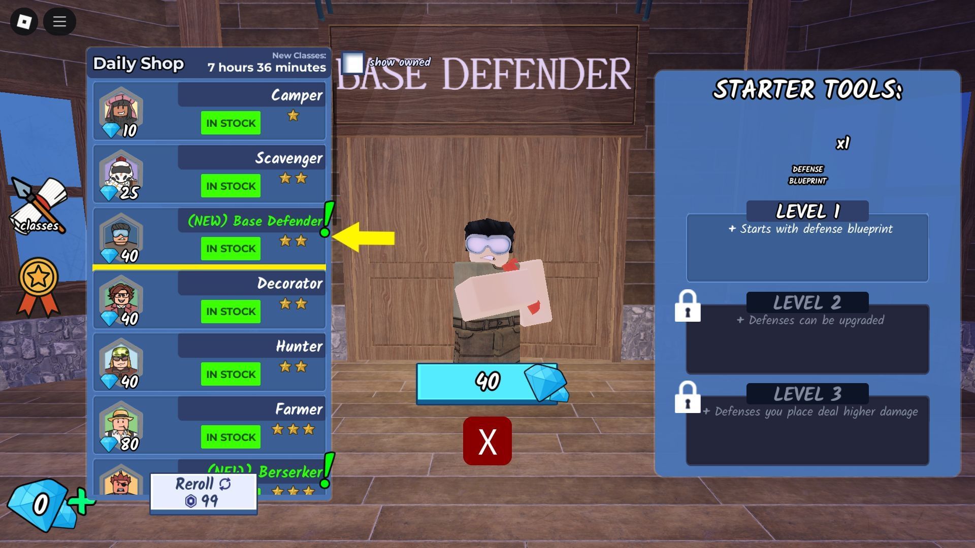 The Base Defender Class (Image via Roblox)