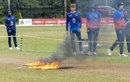 Ground staff sets pitch on fire after rain in Namibia vs Scotland World Cup League 2 match [In Picture]