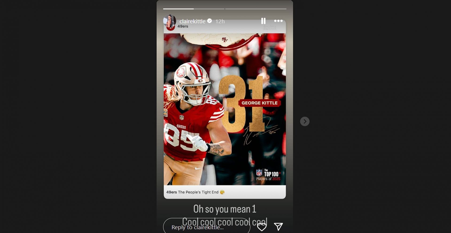 George Kittle&#039;s wife Claire&#039;s reaction @clairekittle
