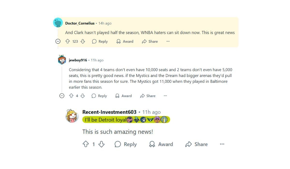 Fans discuss the growth in attendance in the WNBA (Source: Reddit)