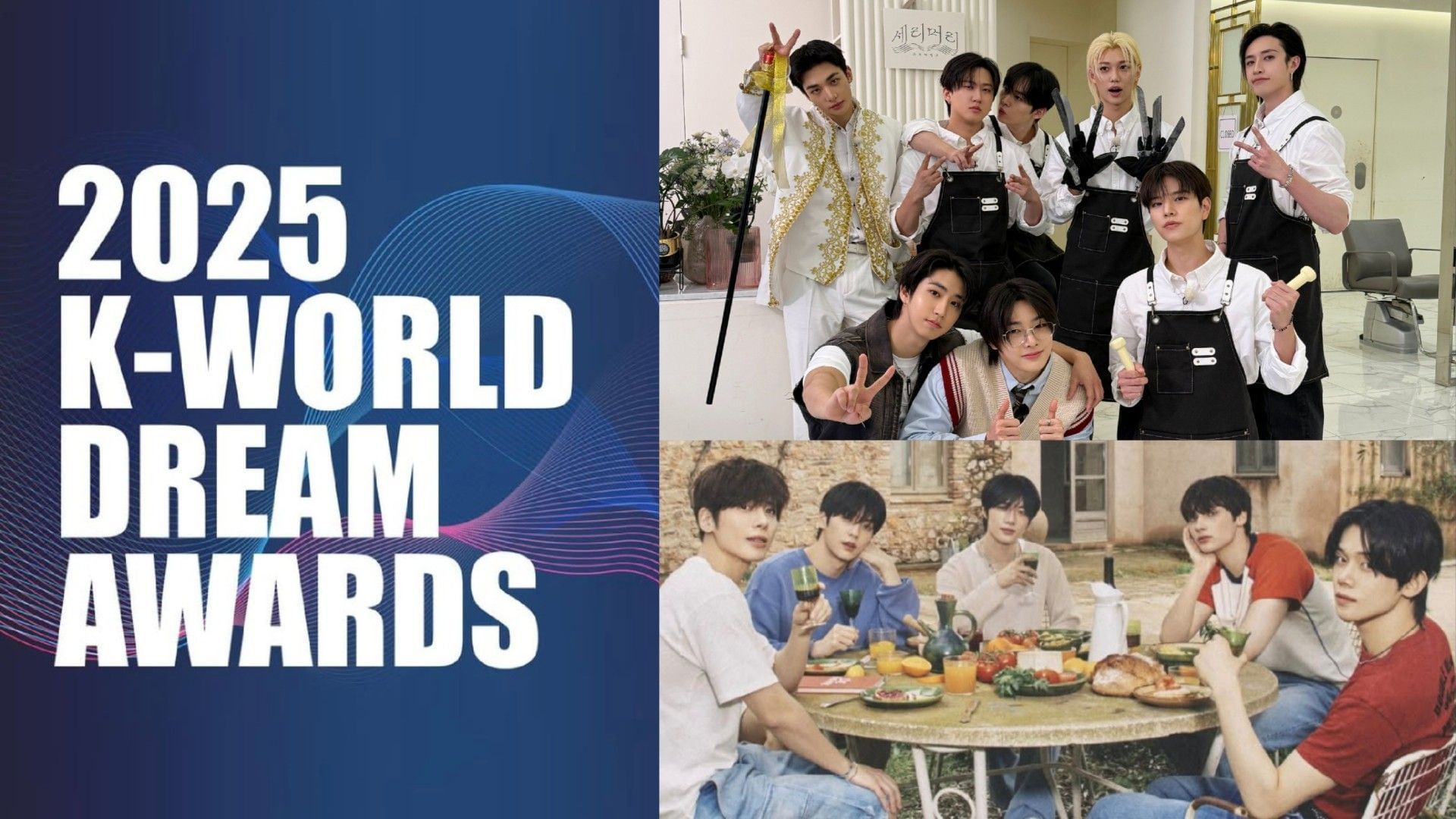 K-World Dream Awards, Stray Kids,  TXT (Image via Instagram/@kworldream_official and X/@Stray_Kids)