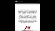 Kaden Honeycutt's official statement on Niece Motorsports exit. Source: @X/KadenWHoneycutt