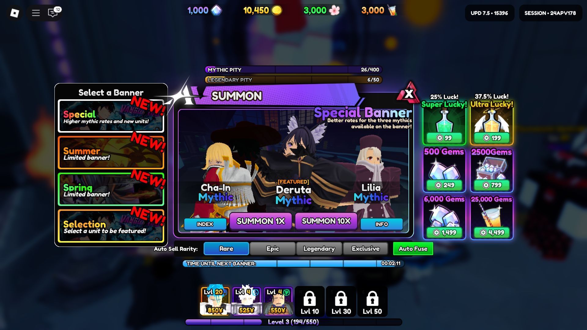 Deruta on the Special Summon Banner (Image via Roblox)
