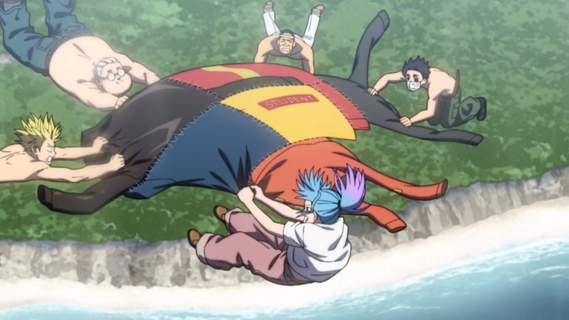 Akira knits the clothes together (Image via Bones Film)
