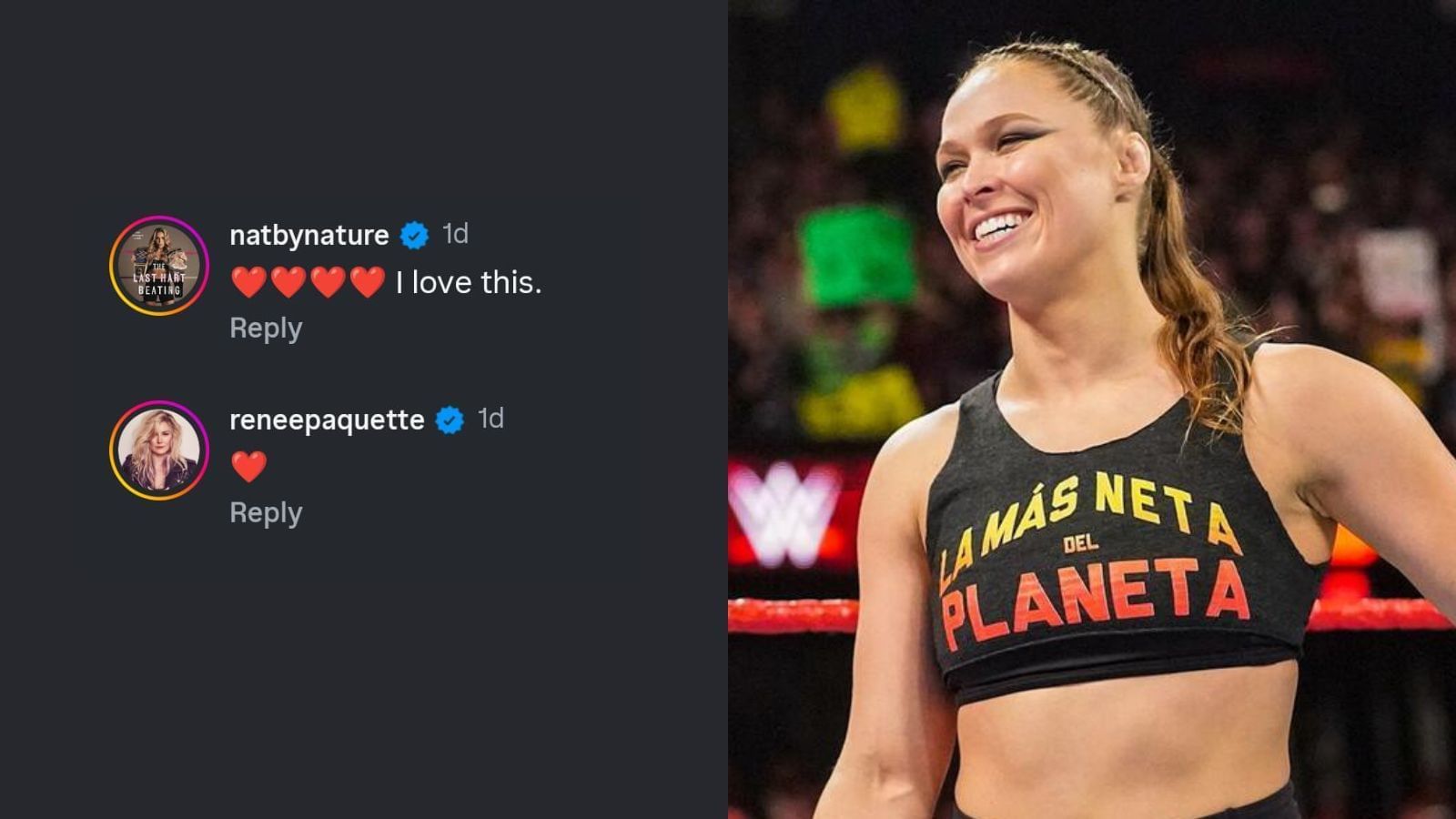 Renee Paquette and Natalya&#039;s comments [Image via WWE.com &amp; Rousey&#039;s Instagram post]