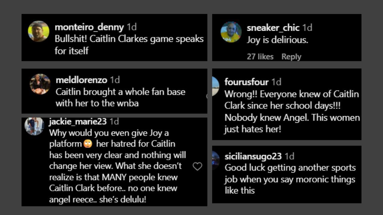 Fans comment on Joy Taylor&#039;s take on the Clark-Reese rivalry. (Credits: @hitmicwithbillybush/Instagram)
