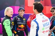 Valtteri Bottas with Sergio Perez at the Formula 1 Testing in Bahrain - Drivers Photocall - Source: Getty