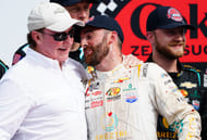 Richard Childress (L) and Austin Dillon (R) celebrating after winning the 2022 NASCAR Cup Series Coke Zero Sugar 400 - Source: Imagn