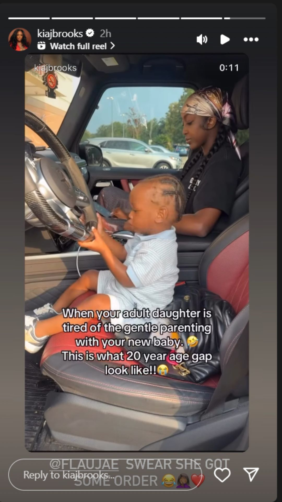 Kia Brooks shares clip of Flau&#039;jae Johnson &quot;gentle parenting&quot; youngest brother Aythan on IG story. Image via @kiajbrooks