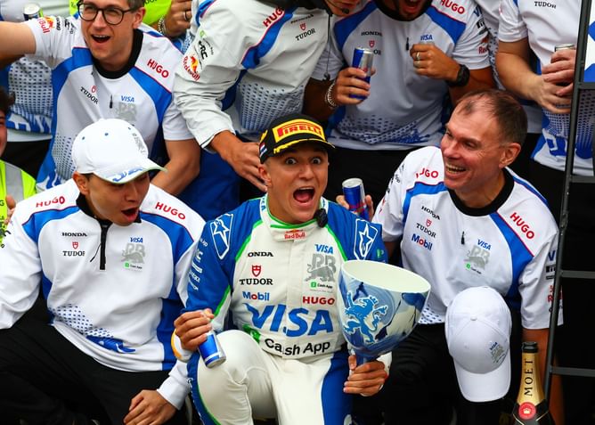 Watch: Isack Hadjar comically breaks his first ever F1 trophy during post race celebrations
