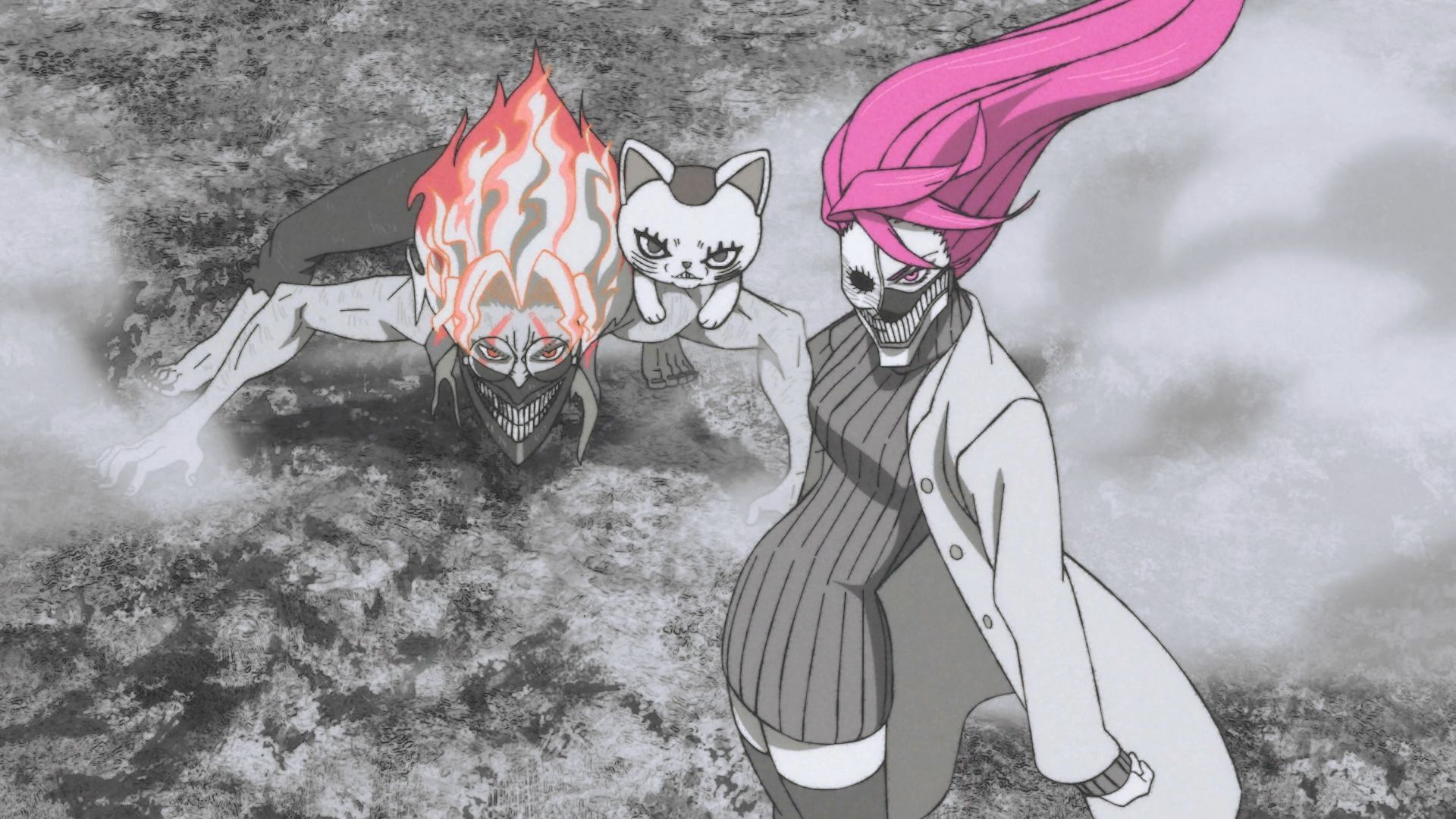 Okarun and Aira as they fight the tulpas (Image via Science SARU)