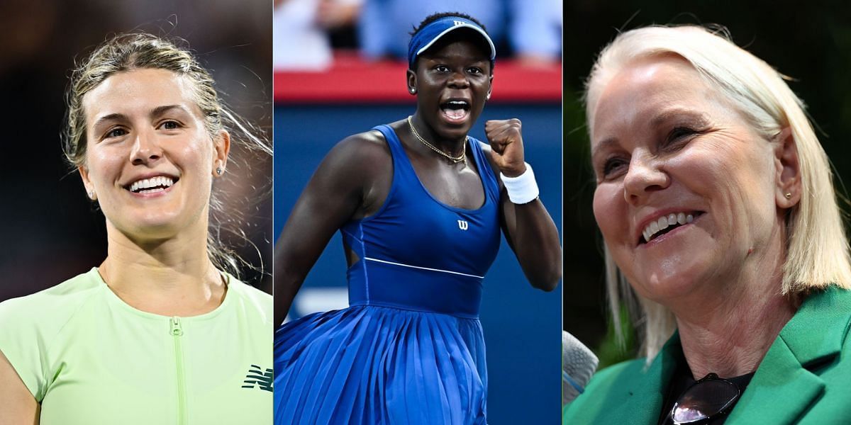 L to R: Eugenie Bouchard, Victoria Mboko, Rennae Stubbs. (Images by Getty)