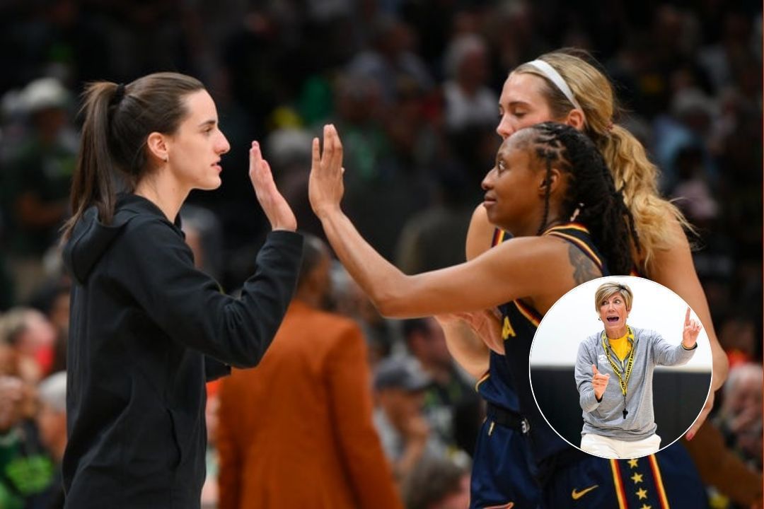 Caitlin Clark rocks casual sweatpants and T-shirt campaigning for Kelsey Mitchell